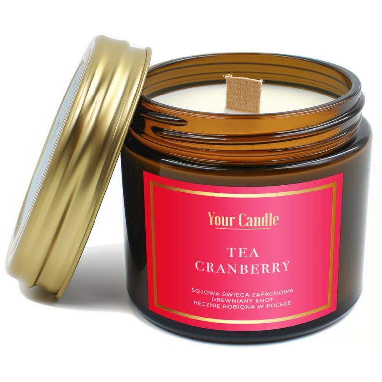 ŚWIECA SOJOWA ZAPACHOWA Z DREWNIANYM KNOTEM TEA CRANBERRY 120 ml - YOUR CANDLE