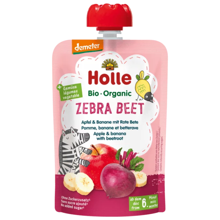 MUS BURACZANA ZEBRA (JABŁKO - BANAN - BURAK) BEZ DODATKU CUKRÓW OD 6 MIESIĄCA DEMETER BIO 100 g - HOLLE