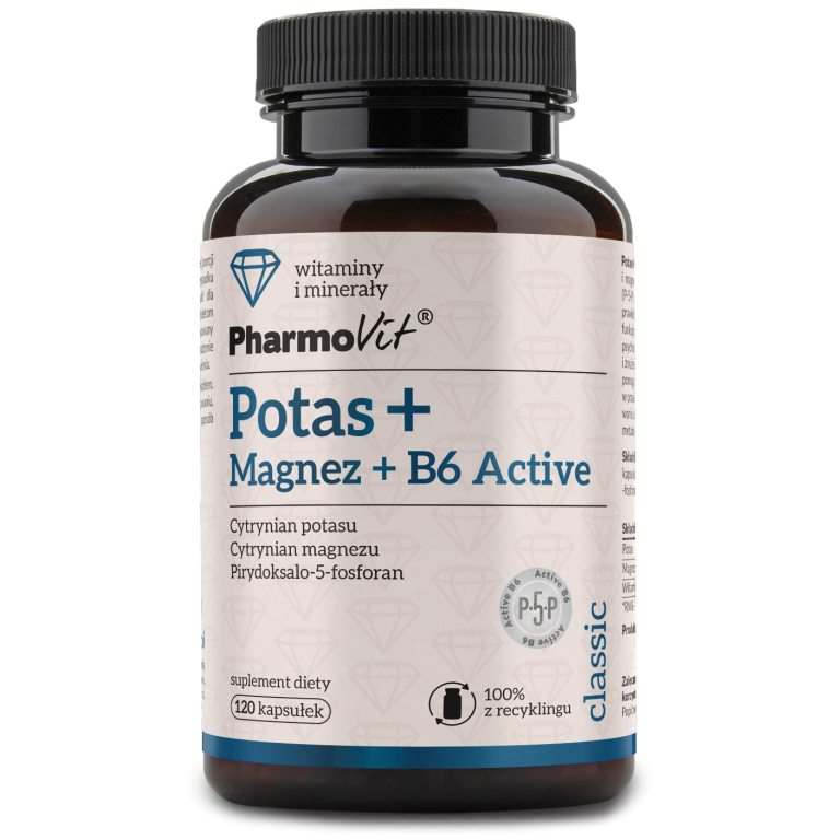 POTAS + MAGNEZ + WITAMINA B6 ACTIVE BEZGLUTENOWE 120 KAPSUŁEK - PHARMOVIT (CLASSIC)