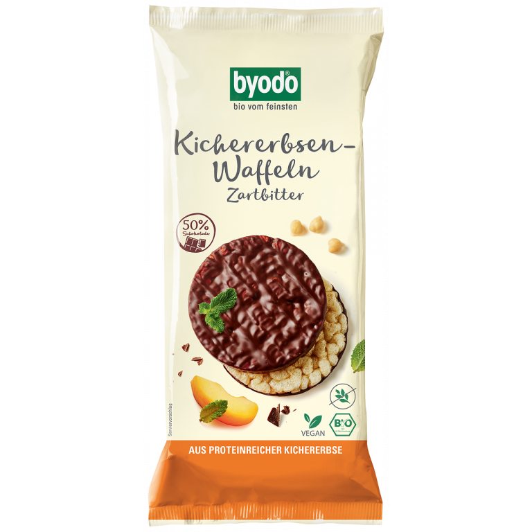 WAFLE Z CIECIERZYCY Z CIEMNĄ CZEKOLADĄ BEZGLUTENOWE BIO 65 g - BYODO