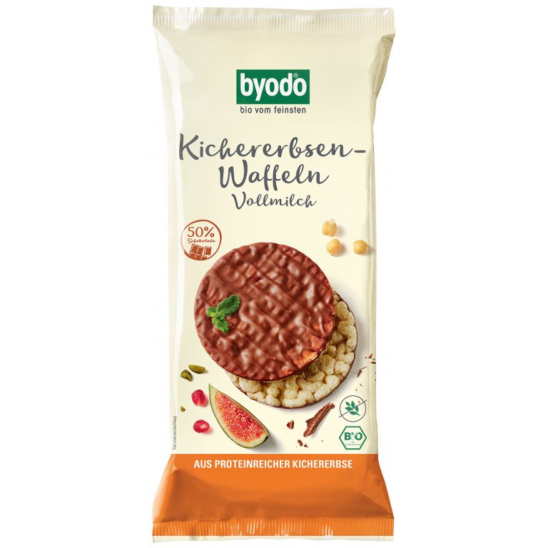 WAFLE Z CIECIERZYCY Z MLECZNĄ CZEKOLADĄ BEZGLUTENOWE BIO 65 g - BYODO