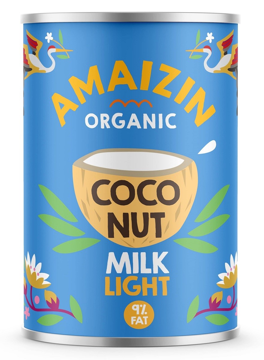 COCONUT MILK - NAPÓJ KOKOSOWY LIGHT BEZ GUMY GUAR (9 % TŁUSZCZU) BIO 400 ml (PUSZKA) - AMAIZIN