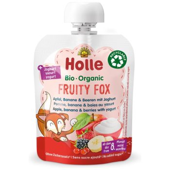 MUS OWOCOWY LISEK (JABŁKO - BANAN - OWOCE LEŚNE - JOGURT) BEZ DODATKU CUKRÓW OD 8 MIESIĄCA BIO 85 g - HOLLE