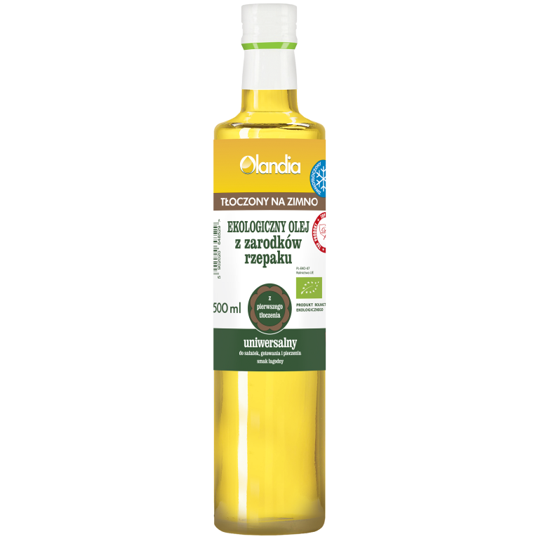 OLEJ Z ZARODKÓW RZEPAKU UNIWERSALNY TŁOCZONY NA ZIMNO OMEGA-3 BIO 500 ml - OLANDIA