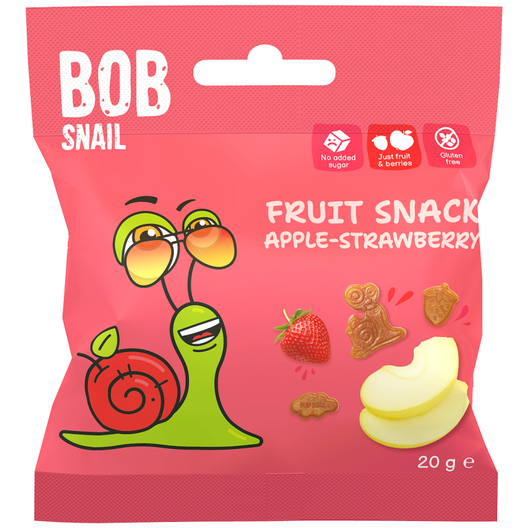 ŻELKI JABŁKO - TRUSKAWKA BEZ ŻELATYNY BEZGLUTENOWE 20 g - BOB SNAIL