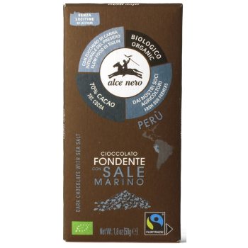 CZEKOLADA GORZKA Z SOLĄ MORSKĄ BEZGLUTENOWA FAIR TRADE BIO 50 g - ALCE NERO