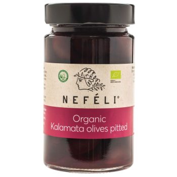 OLIWKI CZARNE KALAMATA BEZ PESTEK W ZALEWIE BIO 295 g (160 g) - NEFELI