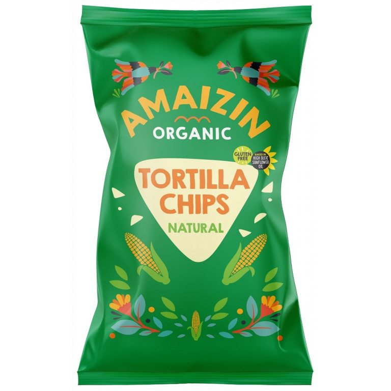 CHIPSY TORTILLA KUKURYDZIANE SOLONE BEZGLUTENOWE BIO 150 g - AMAIZIN