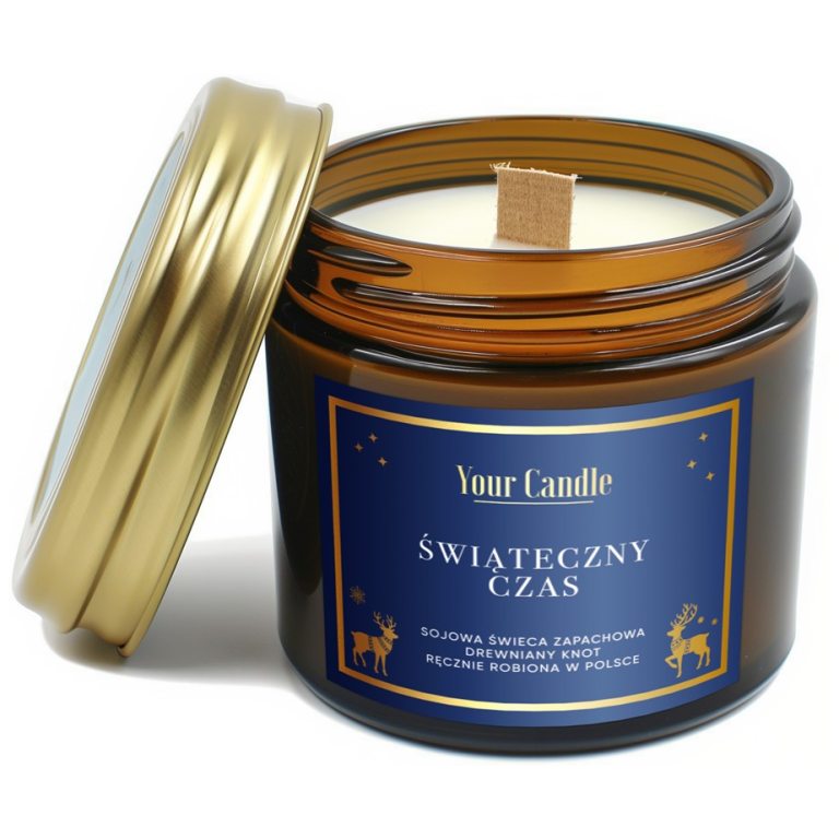 ŚWIECA SOJOWA ZAPACHOWA Z DREWNIANYM KNOTEM ŚWIĄTECZNY CZAS 120 ml - YOUR CANDLE (PRODUKT SEZONOWY)