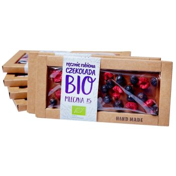 CZEKOLADA MLECZNA Z CZARNYMI PORZECZKAMI I MALINAMI BIO 53 g - CUKIERNIA STAROPOLSKA