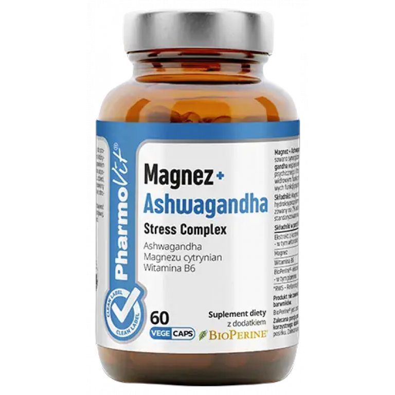 MAGNEZ + ASHWAGANDHA STRESS COMPLEX BEZGLUTENOWE 60 KAPSUŁEK - PHARMOVIT (CLEAN LABEL)