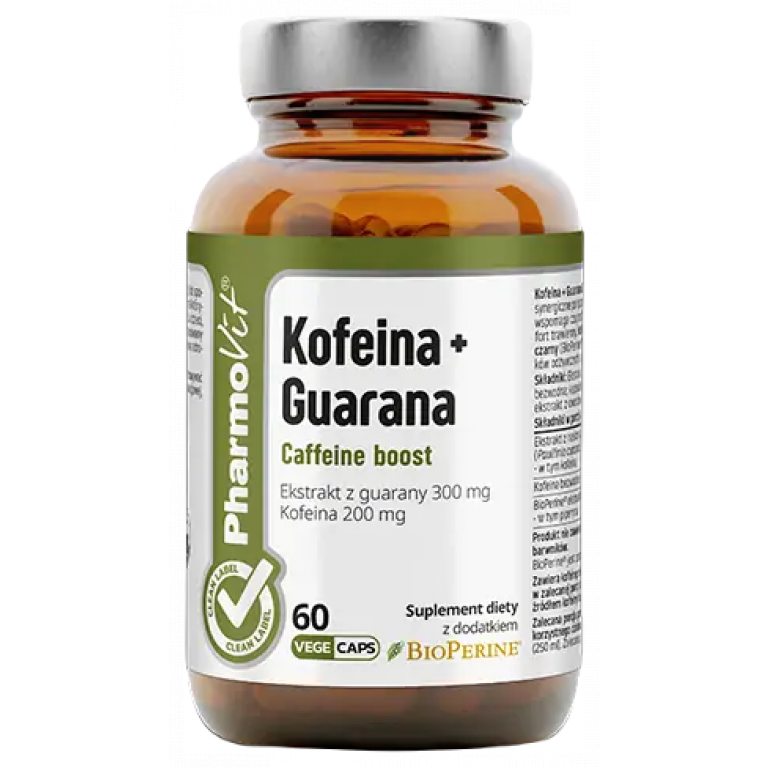 KOFEINA + GUARANA BEZGLUTENOWE 60 KAPSUŁEK - PHARMOVIT (CLEAN LABEL)