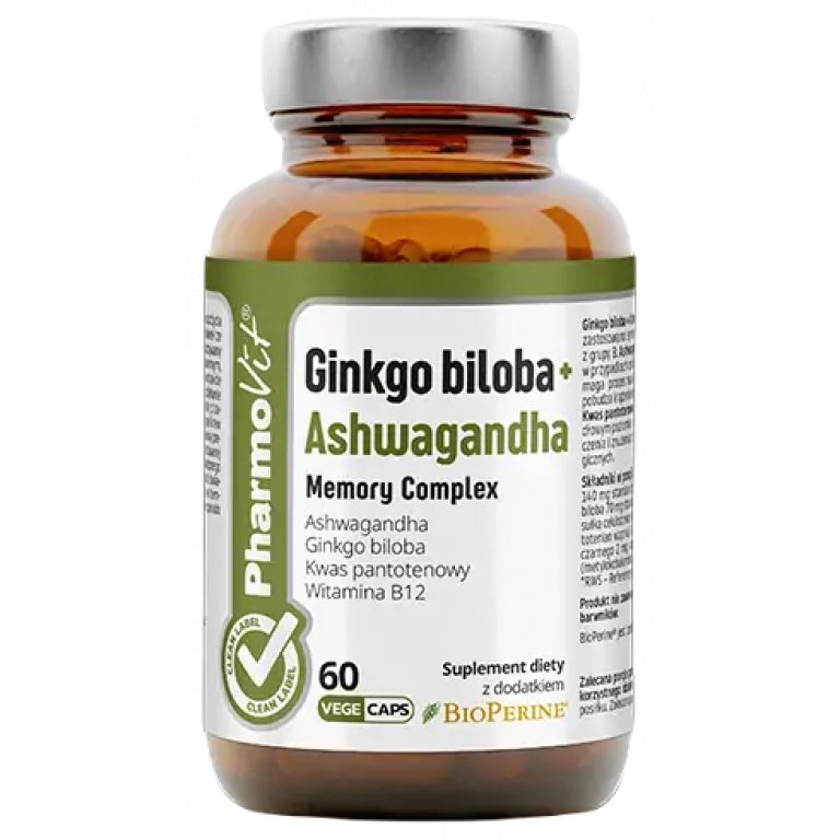 GINKGO BILOBA + ASHWAGANDHA MEMORY COMPLEX BEZGLUTENOWE 60 KAPSUŁEK - PHARMOVIT (CLEAN LABEL)