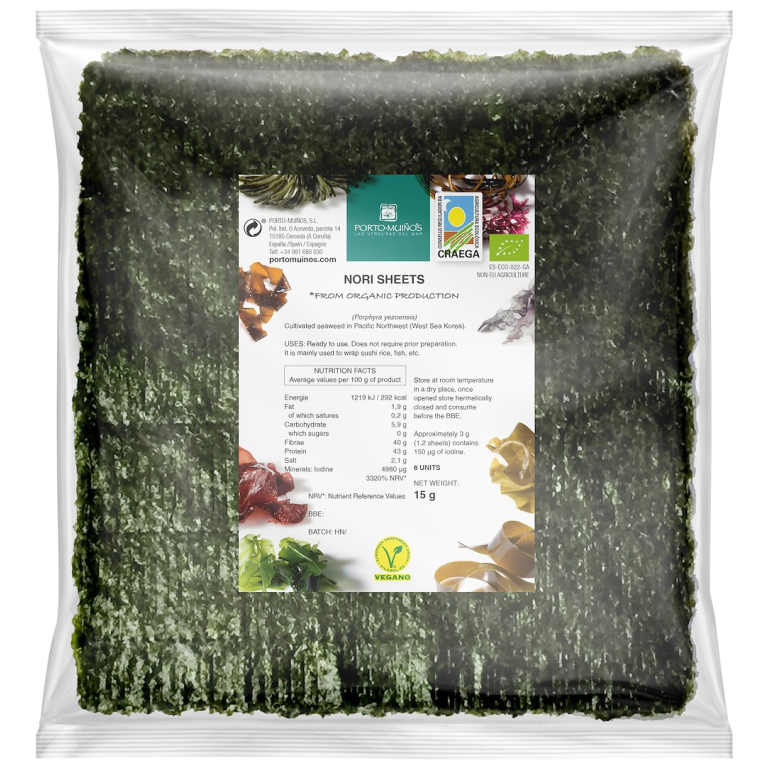 ALGI NORI PRAŻONE DO SUSHI BIO 15 g - PORTO MUINOS