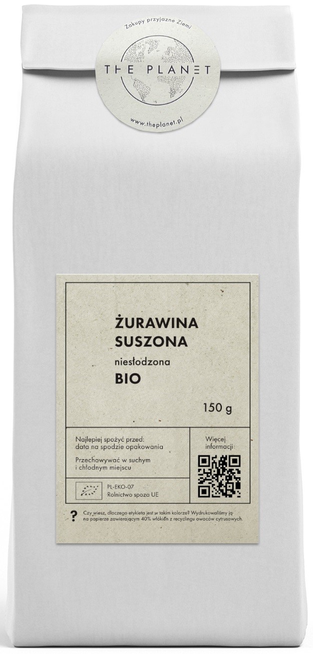 ŻURAWINA SUSZONA NIESŁODZONA BIO 150 g - THE PLANET