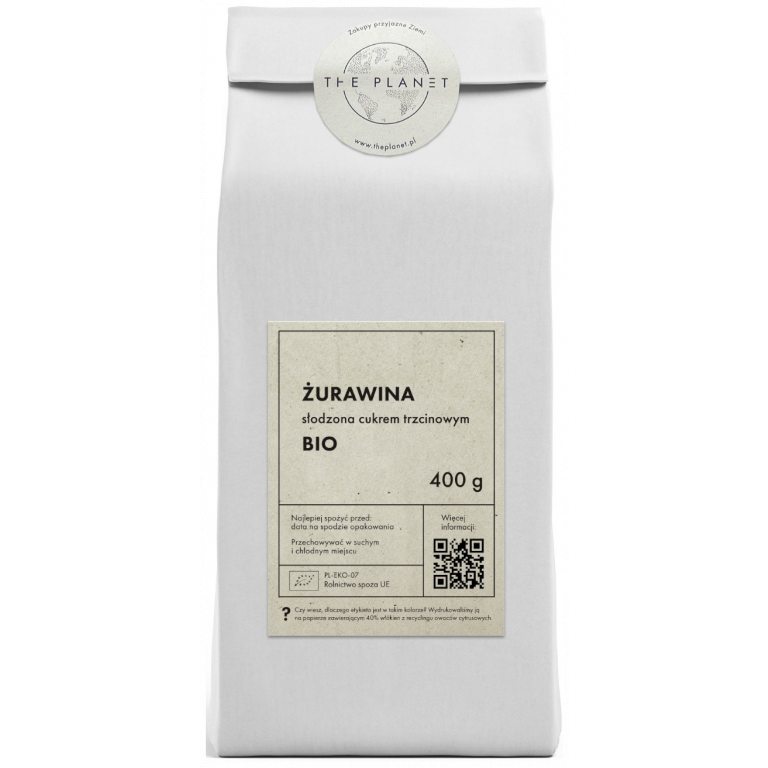 ŻURAWINA SŁODZONA CUKREM TRZCINOWYM BIO 400 g - THE PLANET