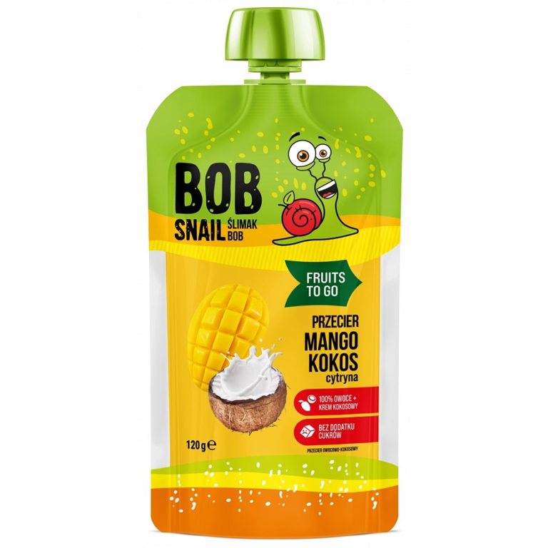 MUS FRUITS TO GO MANGO - KOKOS - CYTRYNA BEZ DODATKU CUKRU 120 g - BOB SNAIL