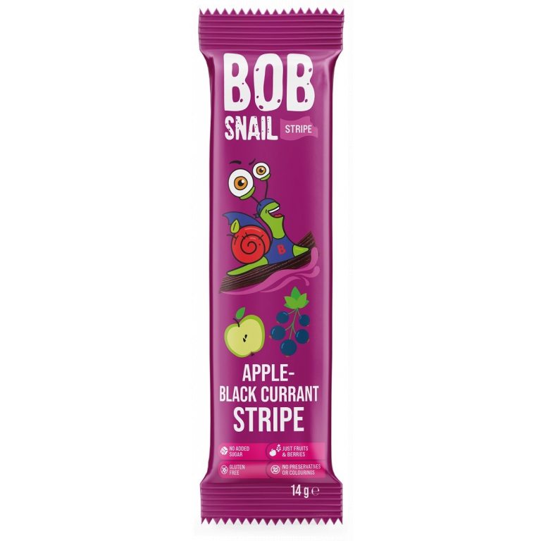 PRZEKĄSKA STRIPE JABŁKO - CZARNA PORZECZKA BEZ DODATKU CUKRU BEZGLUTENOWA 14 g - BOB SNAIL