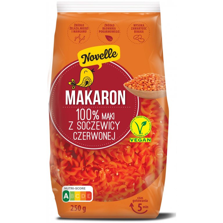 MAKARON PROTEINOWY (Z SOCZEWICY CZERWONEJ) ŚWIDERKI 250 g - NOVELLE