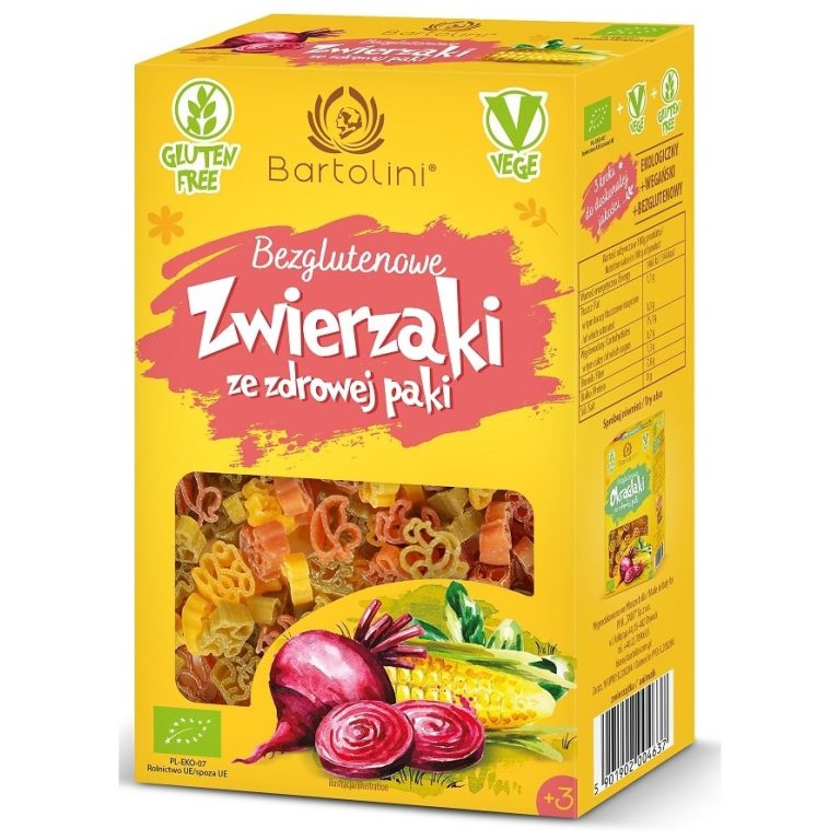 MAKARON (KUKURYDZIANY Z SUSZONYMI WARZYWAMI) DLA DZIECI ZWIERZAKI BEZGLUTENOWY BIO 250 g - BARTOLINI