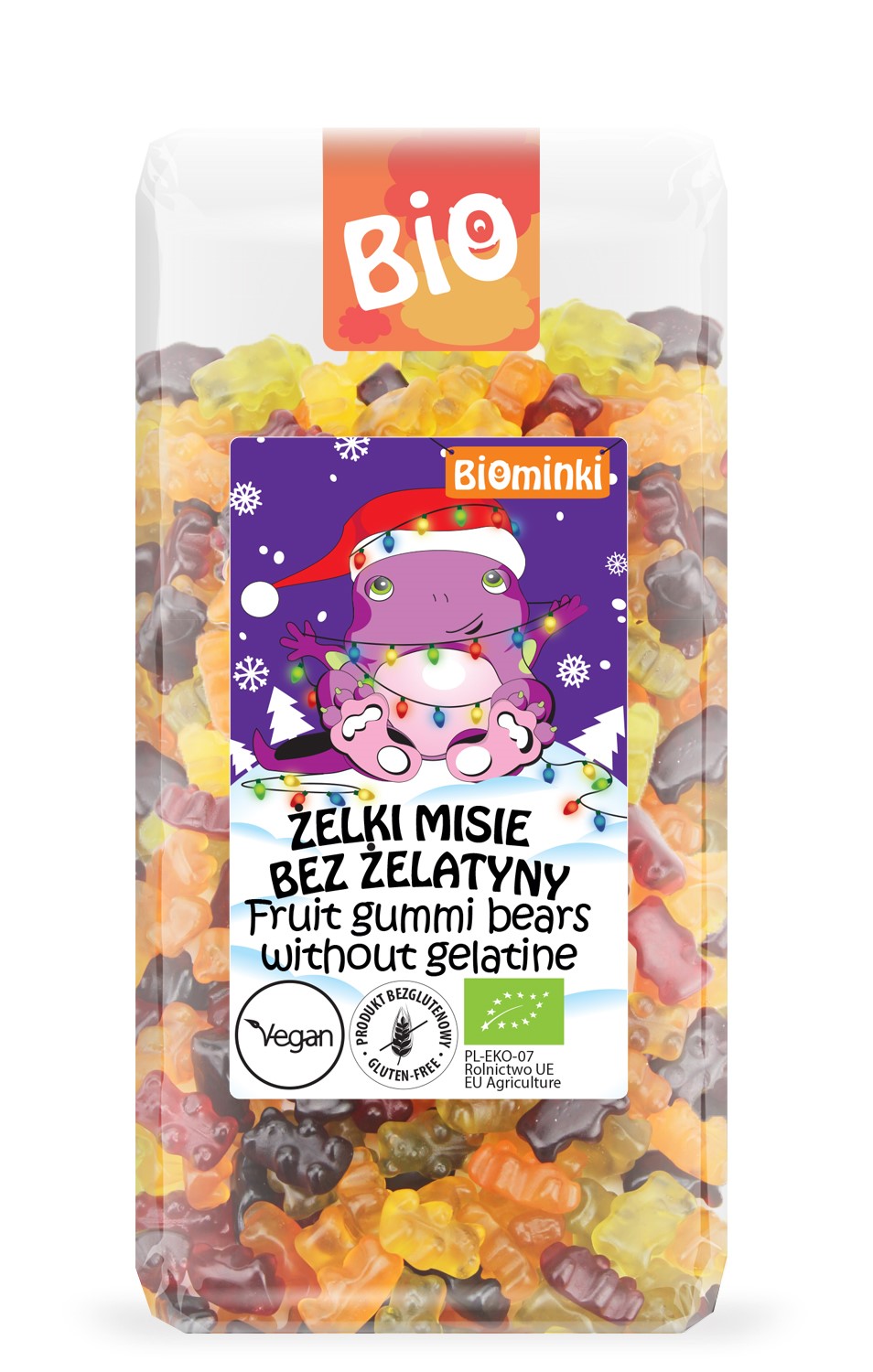 ŻELKI MISIE BEZ ŻELATYNY BEZGLUTENOWE BIO 500 g - BIOMINKI (EDYCJA ŚWIĄTECZNA)(PRODUKT SEZONOWY)