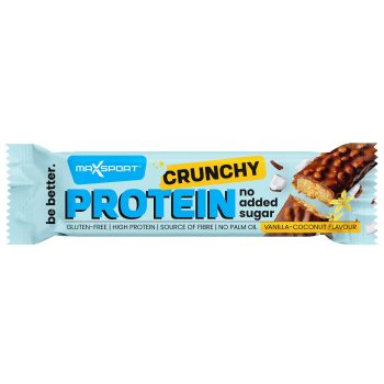 BATON PROTEINOWY CRUNCHY O SMAKU KOKOSA I WANILII W CZEKOLADZIE MLECZNEJ BEZ DODATKU CUKRÓW BEZGLUTENOWY 40 g - MAXSPORT