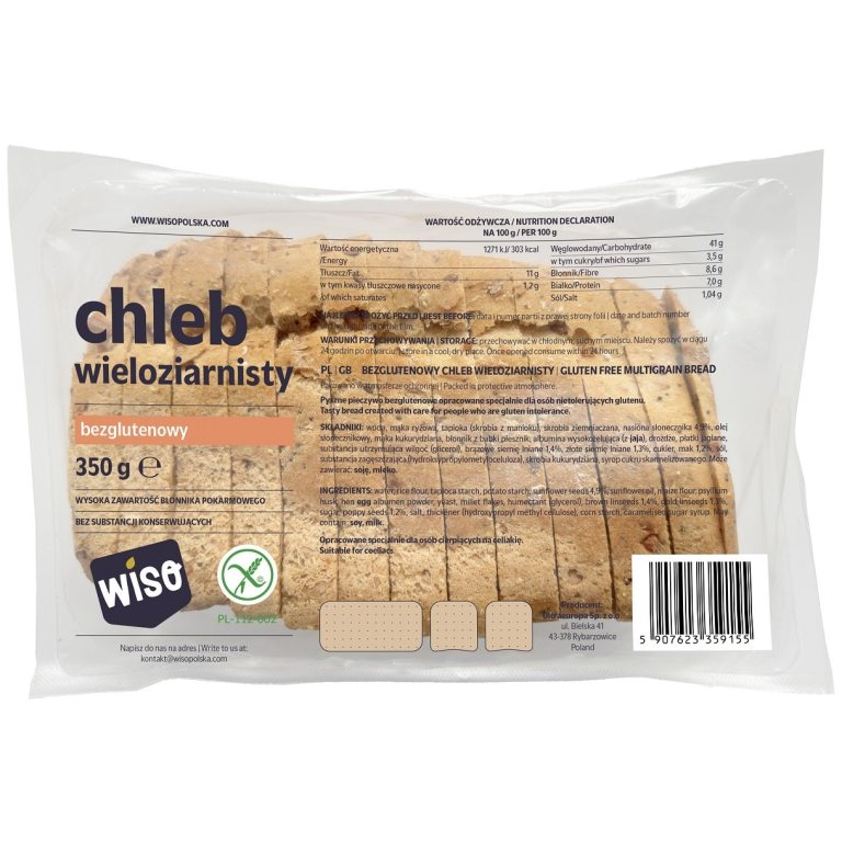 CHLEB WIELOZIARNISTY KROJONY BEZGLUTENOWY 350 g - WISO