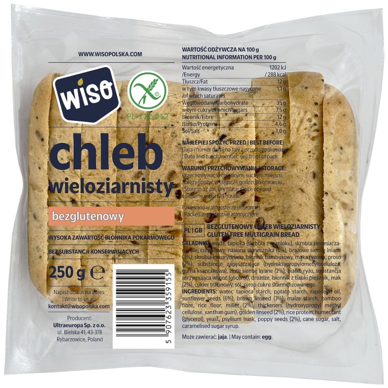 CHLEB WIELOZIARNISTY KROJONY BEZGLUTENOWY 250 g - WISO