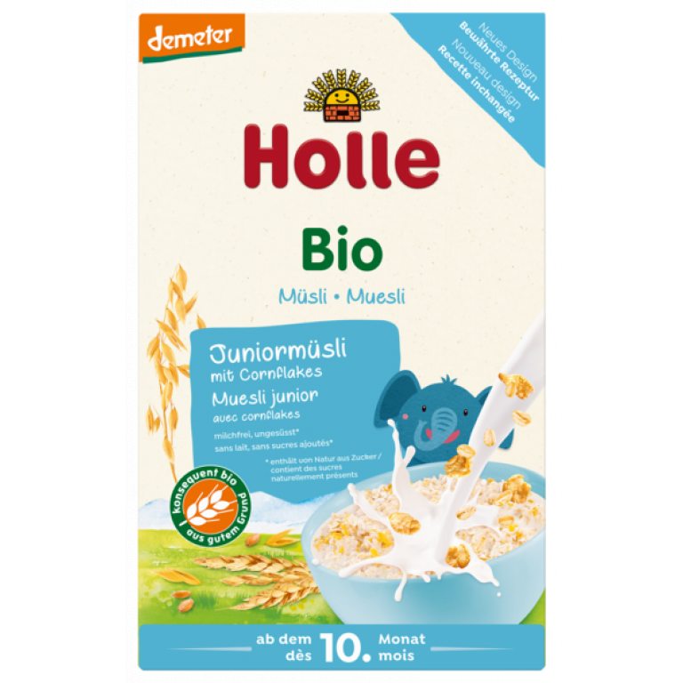 MUSLI JUNIOR Z PŁATKAMI KUKURYDZIANYMI BEZ DODATKU CUKRÓW OD 10 MIESIĄCA DEMETER BIO 250 g - HOLLE