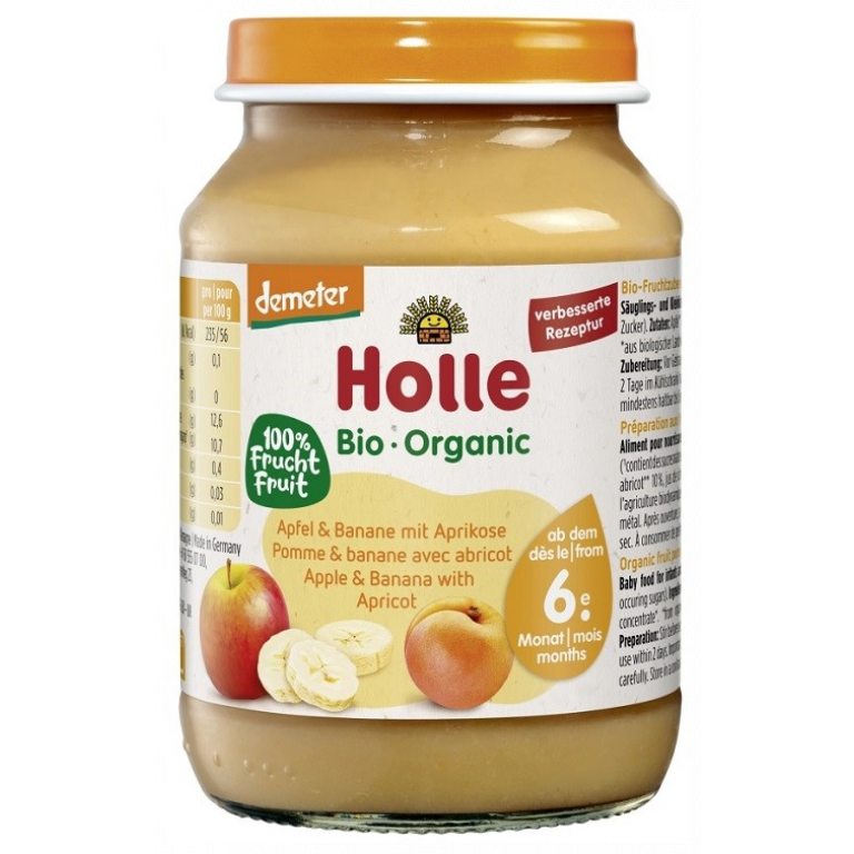 JABŁKO - BANAN - MORELA BEZGLUTENOWE OD 6 MIESIĄCA DEMETER BIO 190 g (SŁOIK) - HOLLE