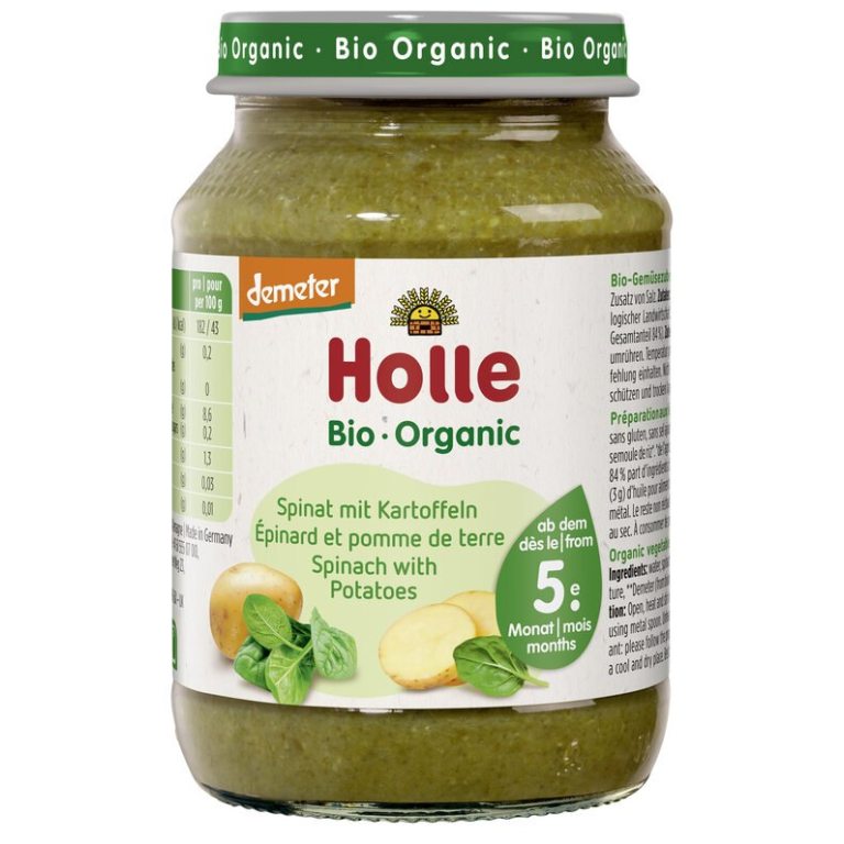 SZPINAK Z ZIEMNIAKIEM BEZ DODATKU CUKRÓW BEZGLUTENOWY OD 5 MIESIĄCA DEMETER BIO 190 g (SŁOIK) - HOLLE