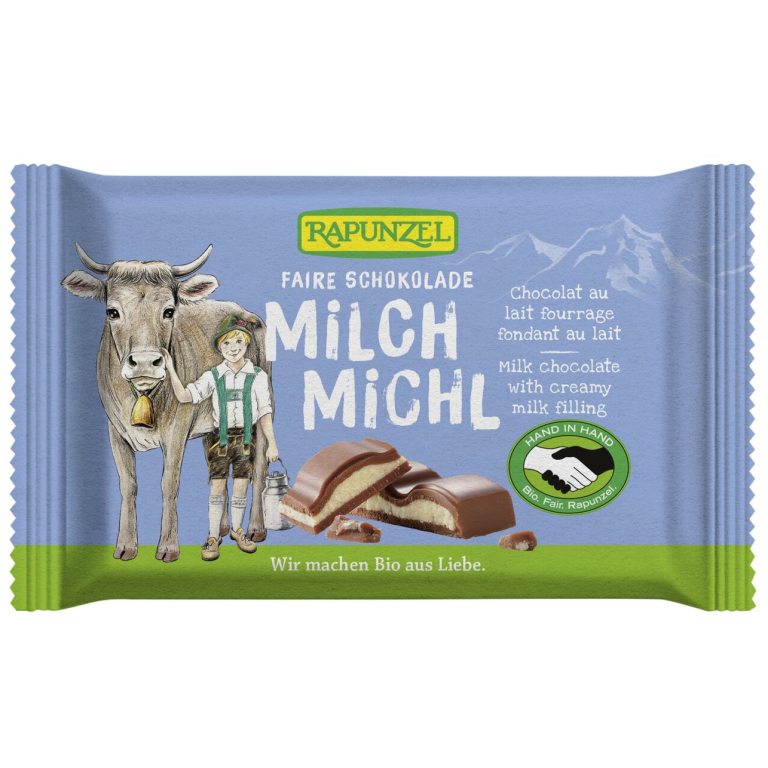 CZEKOLADA MLECZNA Z NADZIENIEM MLECZNYM DLA DZIECI BIO 100 g - RAPUNZEL