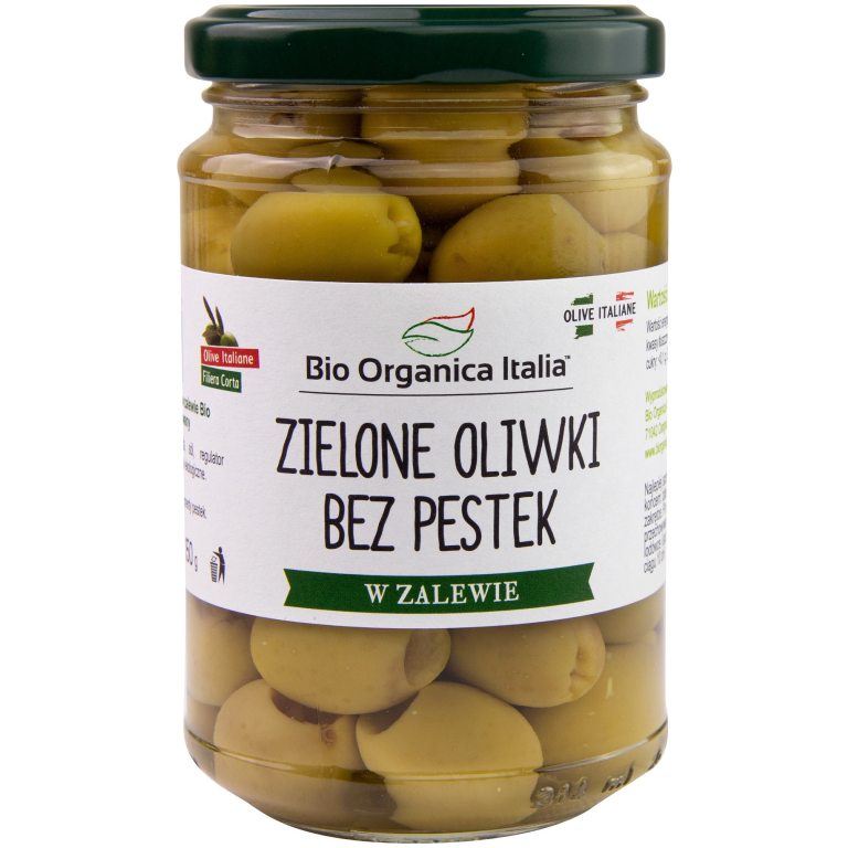 OLIWKI ZIELONE BEZ PESTEK W ZALEWIE BIO 280 g (150 g) (SŁOIK) - BIO ORGANICA ITALIA