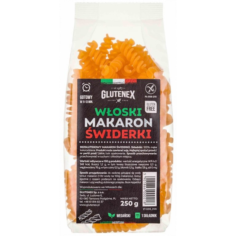 MAKARON (KUKURYDZIANY) ŚWIDERKI BEZGLUTENOWY 250 g - GLUTENEX