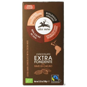 CZEKOLADA GORZKA Z ZIARNAMI KAKAOWCA FAIR TRADE BEZGLUTENOWA BIO 100 g - ALCE NERO