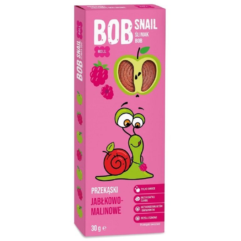 PRZEKĄSKA ROLL JABŁKO - MALINA BEZ DODATKU CUKRÓW BEZGLUTENOWA 30 g - BOB SNAIL