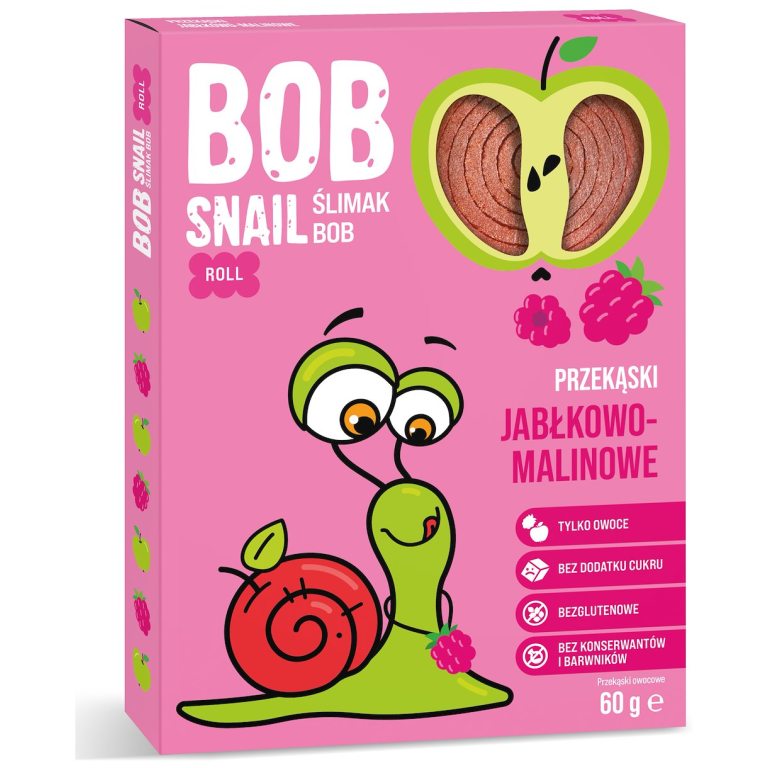 PRZEKĄSKA ROLL JABŁKO - MALINA BEZ DODATKU CUKRÓW BEZGLUTENOWA 60 g - BOB SNAIL