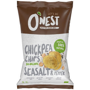 CHIPSY Z CIECIERZYCY Z SOLĄ MORSKĄ I CZARNYM PIEPRZEM BEZGLUTENOWE BIO 75 g - O'NEST