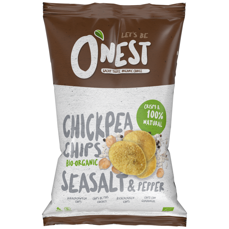 CHIPSY Z CIECIERZYCY Z SOLĄ MORSKĄ I CZARNYM PIEPRZEM BEZGLUTENOWE BIO 75 g - O'NEST