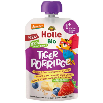 MUS OWSIANKOWY TYGRYSEK (RYŻ - BANAN - OWOCE JAGODOWE - QUINOA) BEZ DODATKU CUKRÓW OD 1 ROKU DEMETER BIO 110 g - HOLLE