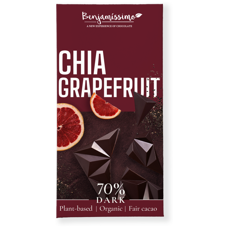 CZEKOLADA GORZKA CHIA - GREJPFRUT BEZGLUTENOWA BIO 60 g - BENJAMISSIMO