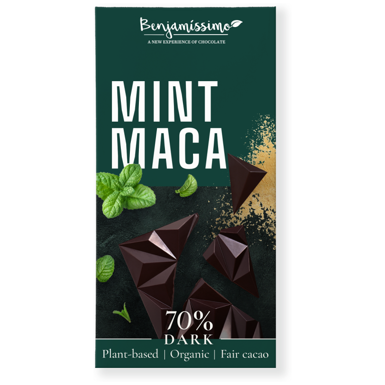 CZEKOLADA GORZKA MACA - MIĘTA BEZGLUTENOWA BIO 60 g - BENJAMISSIMO