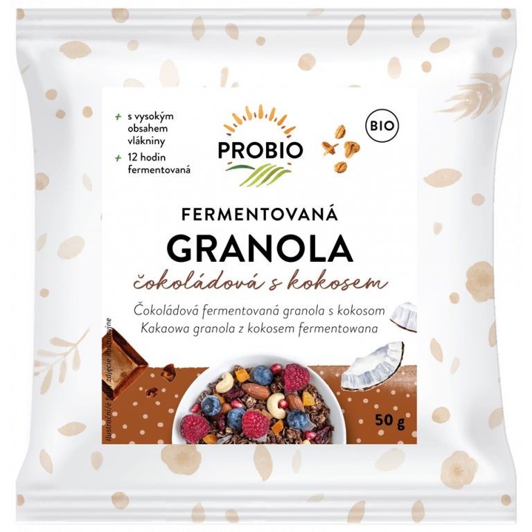 GRANOLA CZEKOLADOWA Z KOKOSEM FERMENTOWANA BIO 50 g - PROBIO