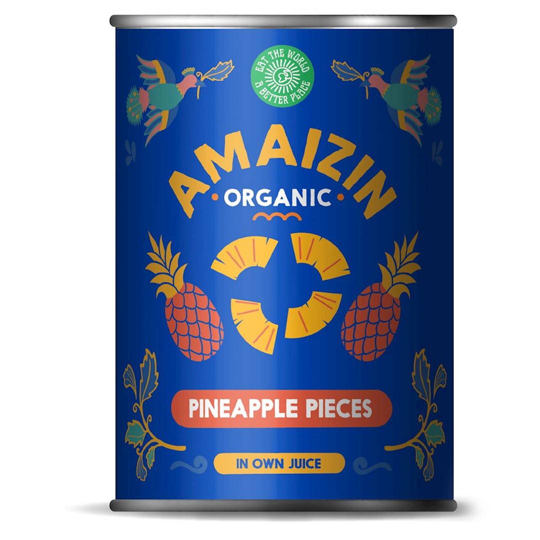 ANANAS KAWAŁKI W SOKU WŁASNYM BIO 400 g (250 g) - AMAIZIN