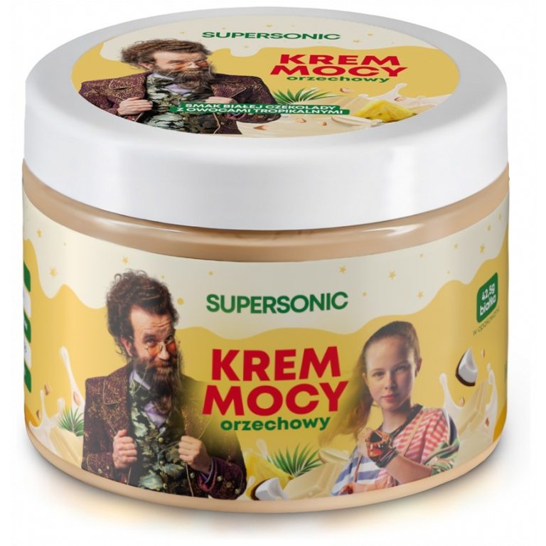 KREM ORZECHOWY O SMAKU BIAŁEJ CZEKOLADY Z OWOCAMI TROPIKALNYMI 250 g - SUPERSONIC (AKADEMIA PANA KLEKSA)