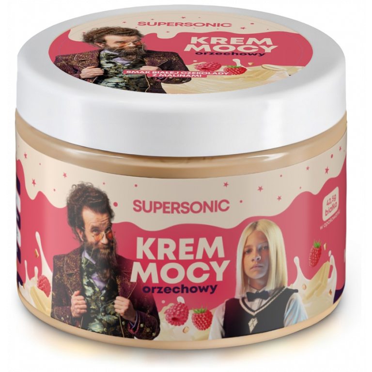 KREM ORZECHOWY O SMAKU BIAŁEJ CZEKOLADY Z MALINAMI 250 g - SUPERSONIC (AKADEMIA PANA KLEKSA)