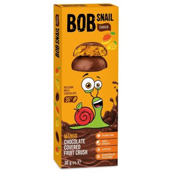 PRZEKĄSKA CHOCO MANGO W MLECZNEJ CZEKOLADZIE BELGIJSKIEJ BEZ DODATKU CUKRU BEZGLUTENOWA 30 g - BOB SNAIL