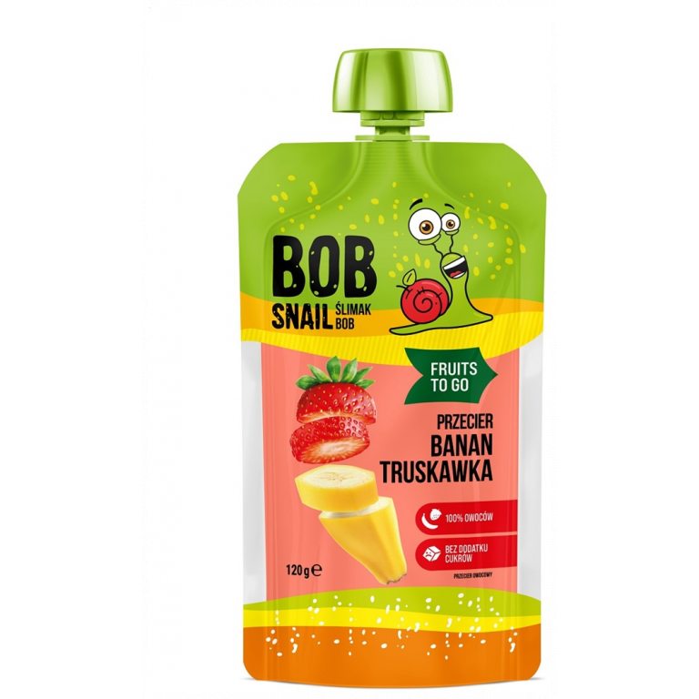 MUS FRUITS TO GO BANAN - TRUSKAWKA BEZ DODATKU CUKRU 120 g - BOB SNAIL