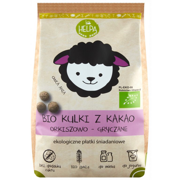 KULKI ORKISZOWO - GRYCZANE Z KAKAO BEZ DODATKU CUKRÓW BIO 160 g - HELPA