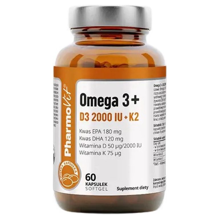 OMEGA 3 + WITAMINY D3 + K2 BEZGLUTENOWE 60 KAPSUŁEK - PHARMOVIT (CLEAN LABEL)